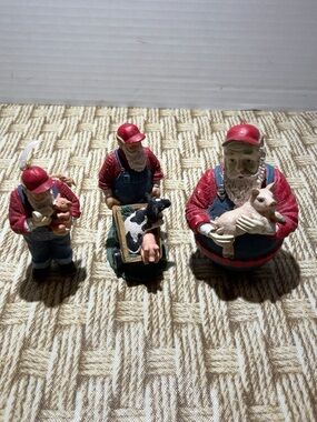 Vintage Midwest of Cannon Falls Farmer Santa Pig Figurines Lot of 3